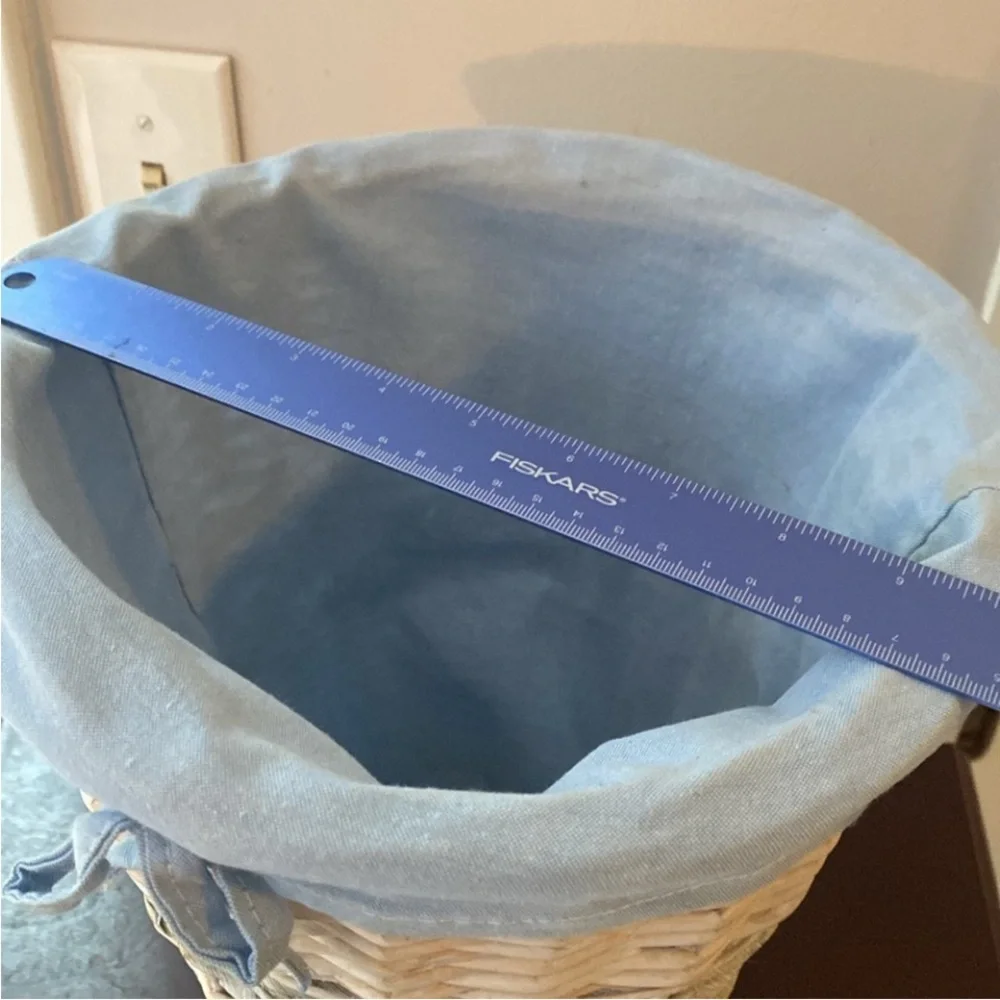 Trash Basket Woven Wicker Basket Blue Liner Small Space Decor Dorm Life
